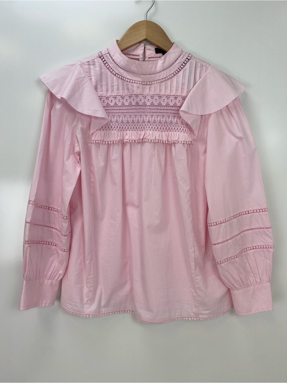 J. Crew Light Pink Ruffled Lace Yoke Blouse